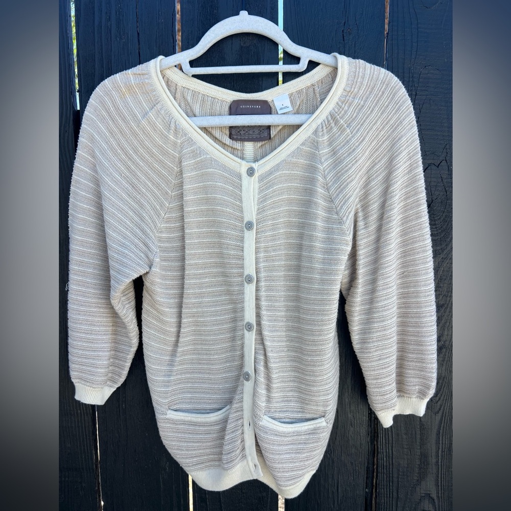 Chic Beige Striped Cardigan